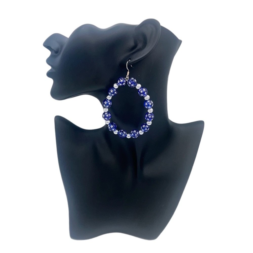 (New) Blue Winter Earrings With Silver Trim